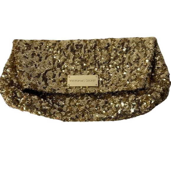Victoria's Secret Sparkling Gold Sequin Clutch Christmas Parties Holidays - Picture 1 of 11